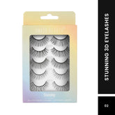 3D false eyelash strip set with six layered lash pairs on card