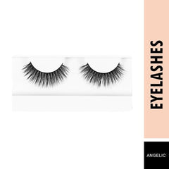 Black false eyelashes pair with 3D studio effect, wispy winged lashes