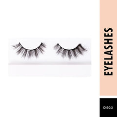Black wispy false eyelashes Diego-style, curved lash halves