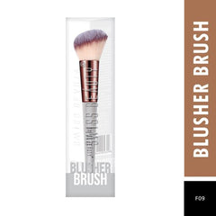 Angled blusher brush packaging with brush shown and "BLUSHER BRUSH" text