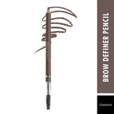 Chestnut brow definer pencil with built-in spoolie brush and tip swatches
