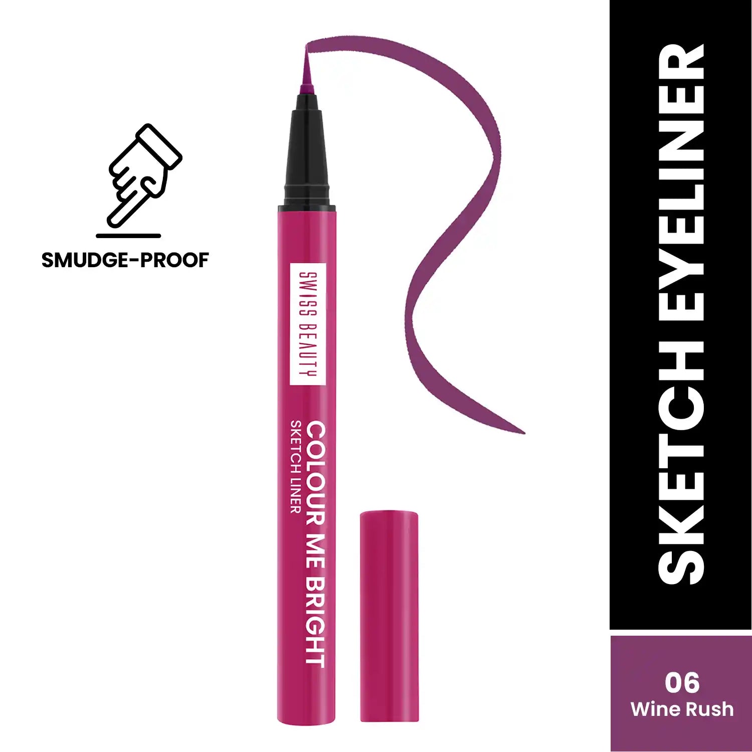 Wine rush sketch eyeliner pen, magenta-purple with attached cap