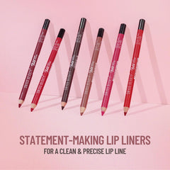 Set of lip liner pencils with pointed tips in pink, red, and brown shades