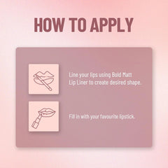 Lip liner application guide card with icons for lining and filling lips