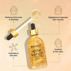 Gold serum bottle with gold-toned dropper cap; amber-gold gel