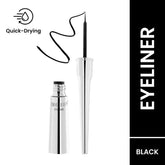 Black liquid eyeliner with applicator tip and silver cap, quick-dry formula.