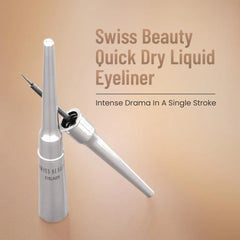 Silver liquid eyeliner pen with felt-tip applicator and bottle, black ink.