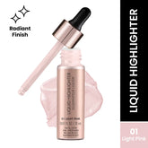 Liquid highlighter with dropper, light pink shimmer and swatch