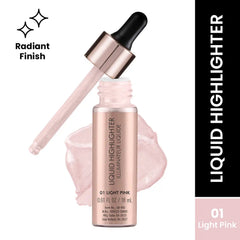 Liquid highlighter with dropper, light pink shimmer and swatch