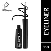 Black matte eyeliner pen with pointed applicator and matching refill bottle