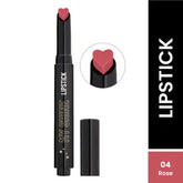 Rose pink lipstick with heart-shaped cap and tube, shade 04