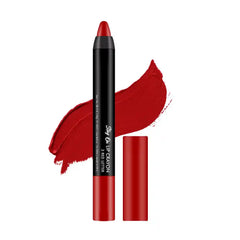 Red matte lip crayon with red swatch and black tip