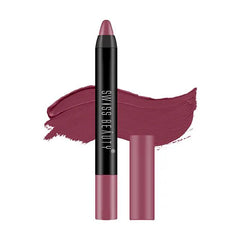 Matte mauve lip crayon with mauve lip color swatch
