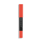Orange red matte lip crayon with black barrel and pointed tip