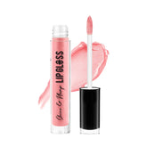 Pink lip gloss tube with clear applicator wand and glossy pink formula