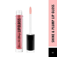 Pink lip gloss with doe-foot applicator and clear tube, black cap