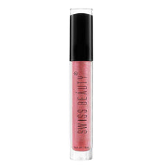 Pink lip gloss tube with black cap, transparent container and 4ml text