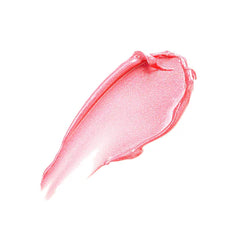 Pink glossy lip swatch with shimmering texture