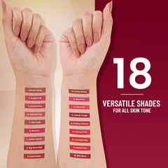 Assorted matte liquid lipstick shade lineup on cards with small tubes and two hand swatches.