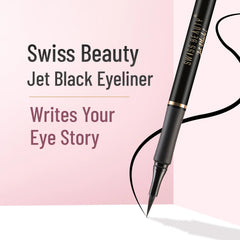 Black felt-tip eyeliner pen with pointed tip, creating a dark line on the skin