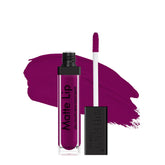 Matte lip liquid lipstick in deep ruby shade with doe-foot applicator and swatch