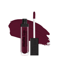 Matte lip liquid lipstick in dark garnet with applicator and swatch