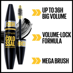 Maybelline Colossal 36H longwear mascara and brush, black wand with dark bristles