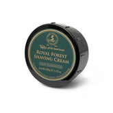 Shaving cream bowl lid with Royal Forest label, black container