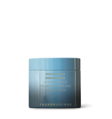 Texture clay medium hold hair styling jar, blue-gray container with label