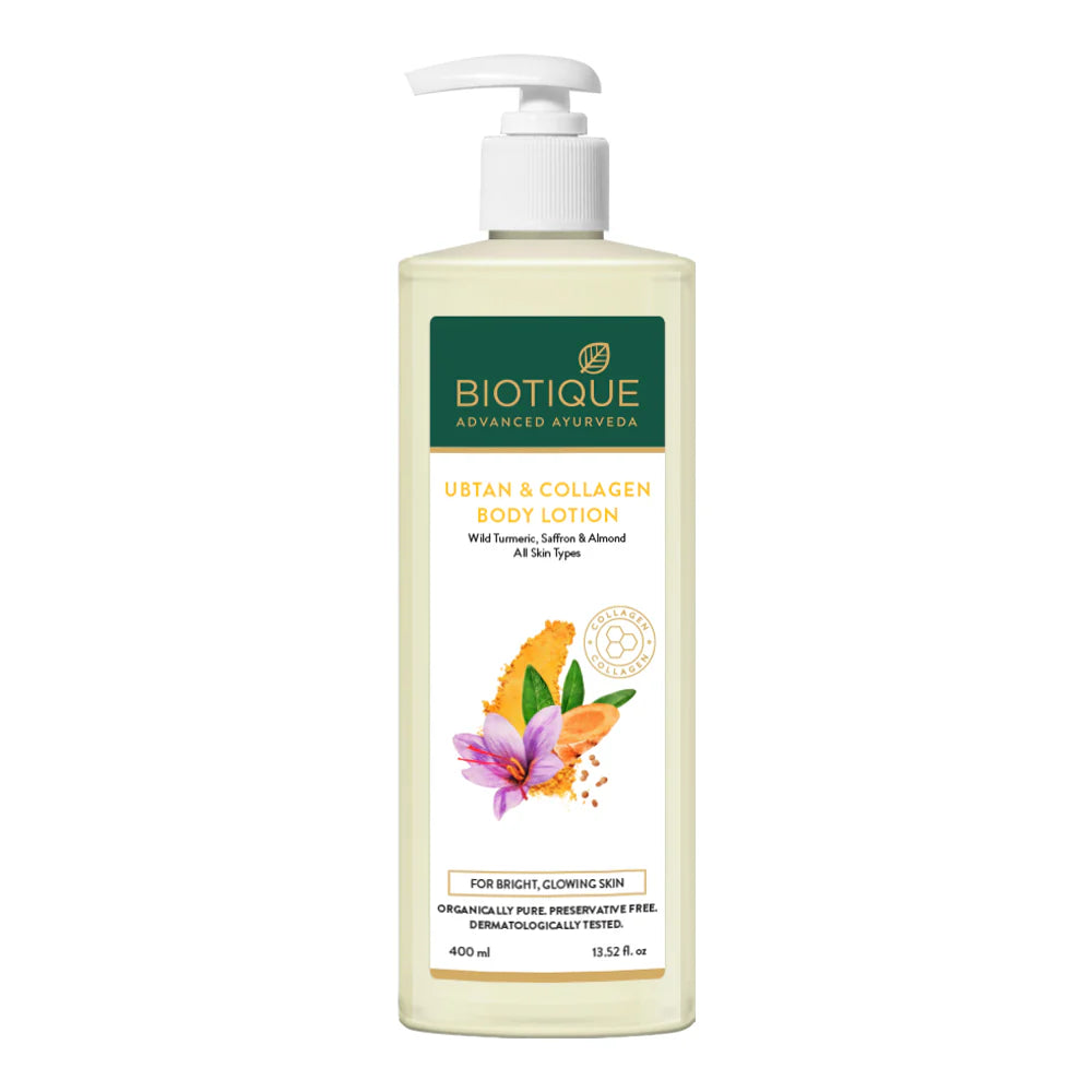 Biotique Ubtan & Collagen body lotion pump bottle, 400 ml