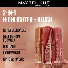 Maybelline Sunkisser 2-in-1 highlighter and blush in clear tubes, rose-bronze shades