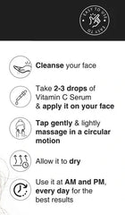 Vitamin C face serum usage instructions panel with step icons