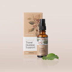 Travel quease support bottle with dropper and matching cardboard box