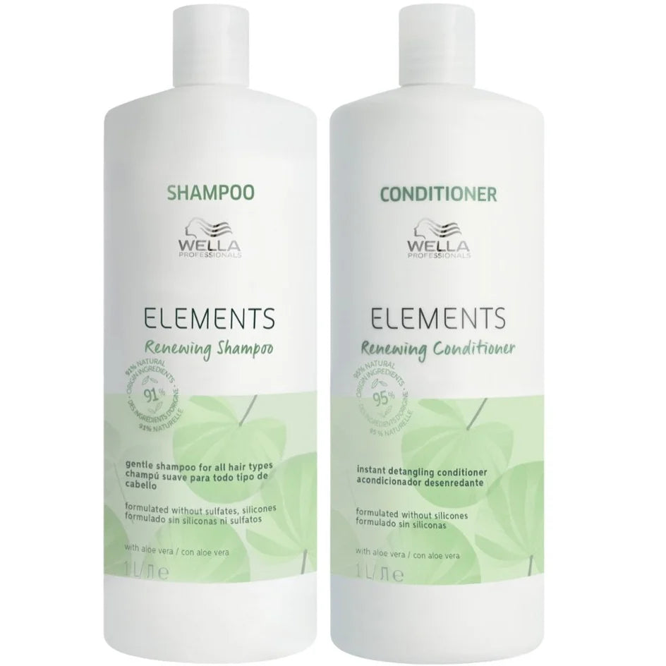 Wella Elements renewing shampoo and conditioner bottles, 1 L size, twin pack