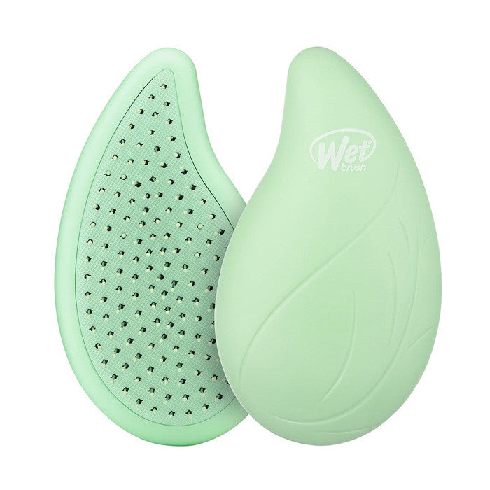 Mint green cushion palm detangler hair brush with pin prongs, Wet logo