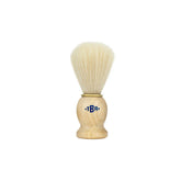Synthetic shaving brush with light wood handle, pale bristles, *TBR* logo