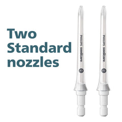 Two standard Philips Sonicare power flosser nozzles with protective caps