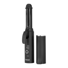 Black mini cordless hair curler with heat controls and protective cover