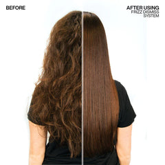 Hair before-and-after: left frizzy, right smoother and more defined