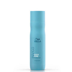 Wella Invigo Aqua Pure purifying shampoo bottle, 250 ml, blue, with flip-top cap