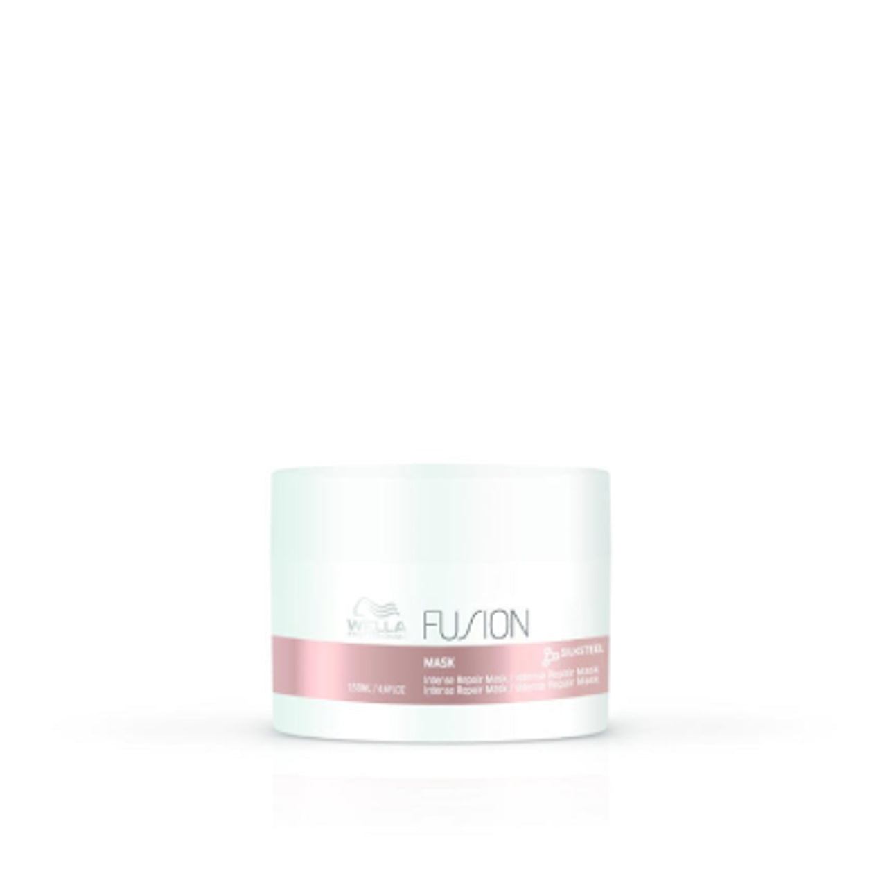 Hair repair mask jar with white body and pink label