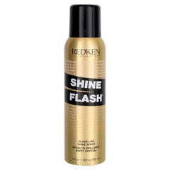 Redken Shine Flash hair spray, 150 ml bottle with gold label and black cap.