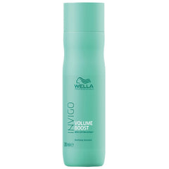 Mint-green shampoo bottle with Wella Professionals logo and Volume Boost label