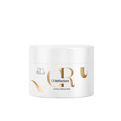 Hair mask jar, white with gold Oil Reflections branding and luminous reboost mask text