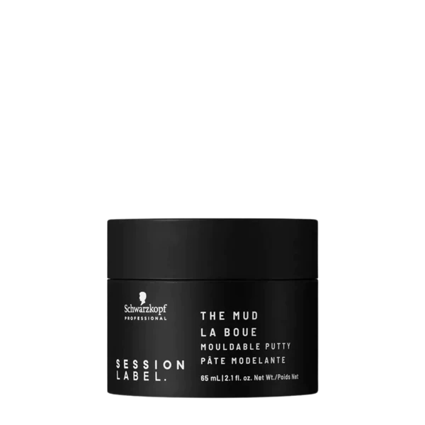 Schwarzkopf Session Label mud mouldable putty jar with black lid, 65 ml