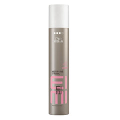 Wella EIMI Mistify Me Strong hair mist spray bottle, silver with pink lettering