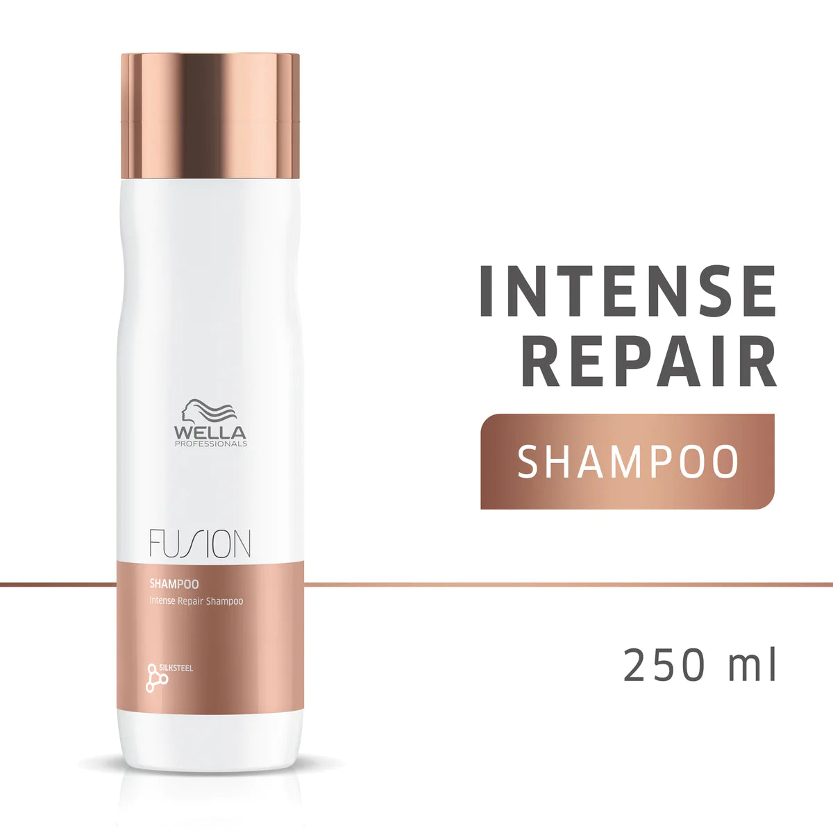 Shampoo bottle, Wella Professionals Fusion Intense Repair, 250 ml, white and rose gold