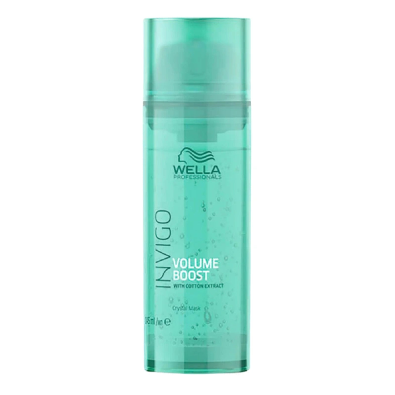 Wella Invigo Volume Boost crystal mask bottle, teal clear plastic, 145 ml
