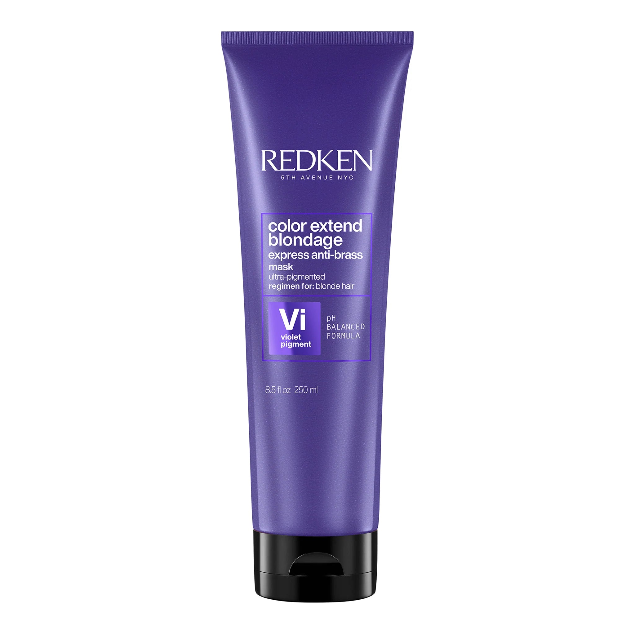 Purple hair mask tube with Redken label and pump cap, 250 ml