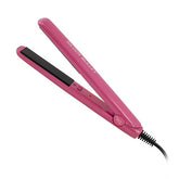 Pink mini hair straightener with black plates and power button